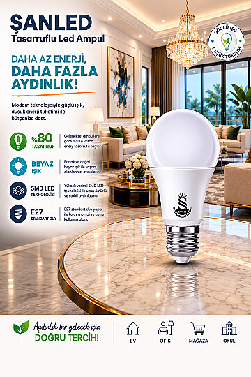 10W Tasarruflu Beyaz Işık Led Ampul - 2