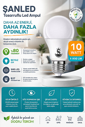 10W Tasarruflu Beyaz Işık Led Ampul - 3