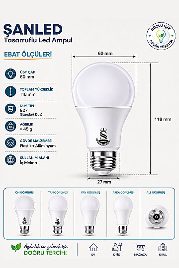 10W Tasarruflu Beyaz Işık Led Ampul - 7