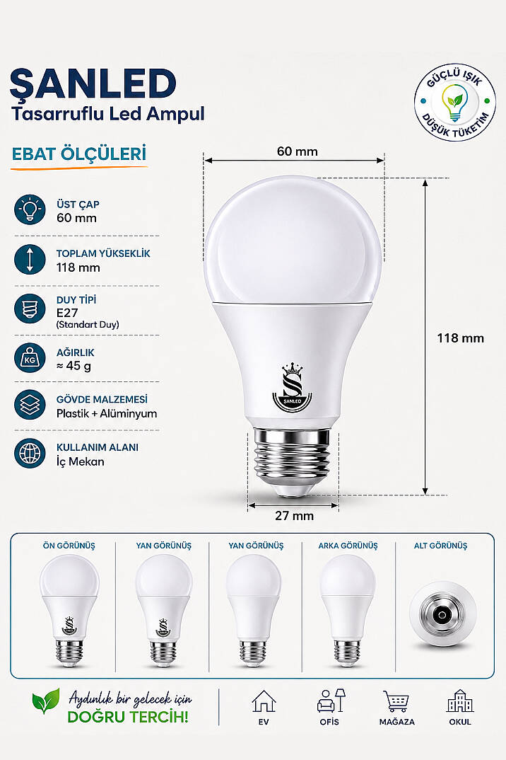 10W Tasarruflu Beyaz Işık Led Ampul - 7