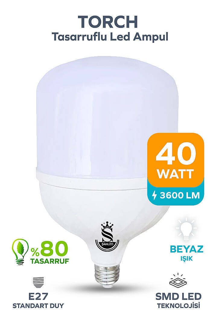 40w Tasarruflu E27 Beyaz Işık Torch Led Ampul - 1