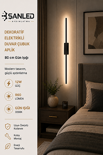 Dekoratif 12W İç Mekan Beyaz Desenli Gün Işığı 80 cm Duvar Aplik Elektrikli - 3