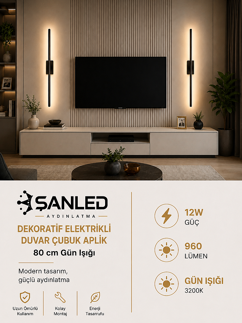 Dekoratif 12W İç Mekan Beyaz Desenli Gün Işığı 80 cm Duvar Aplik Elektrikli - 4