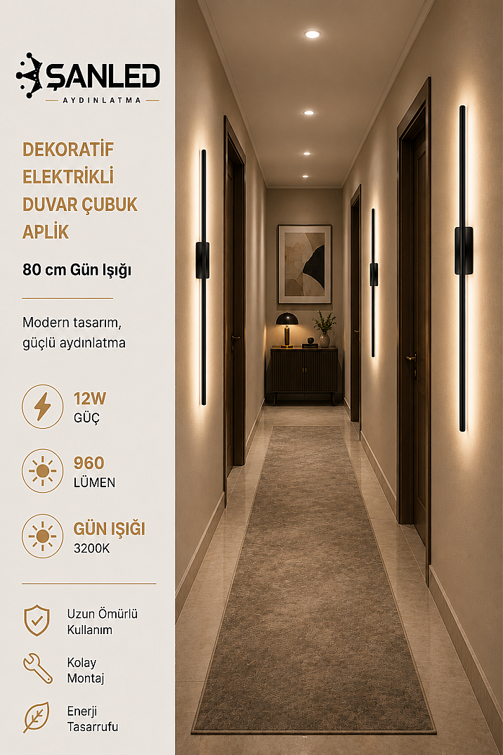 Dekoratif 12W İç Mekan Beyaz Desenli Gün Işığı 80 cm Duvar Aplik Elektrikli - 5