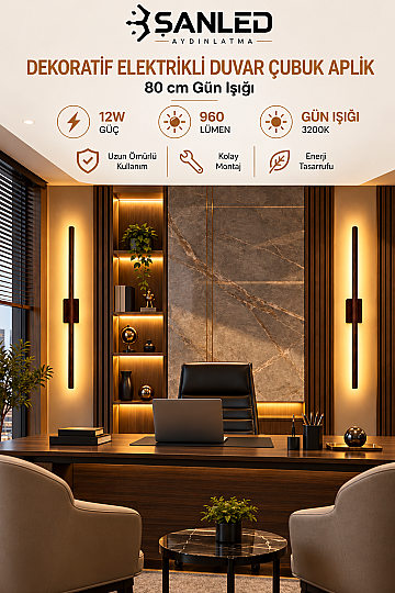 Dekoratif 12W İç Mekan Ahşap Rengi Kasa Gün Işığı 80 cm Duvar Aplik Elektrikli - 2
