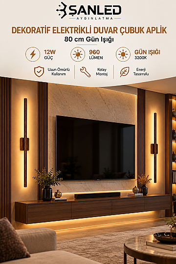 Dekoratif 12W İç Mekan Ahşap Rengi Kasa Gün Işığı 80 cm Duvar Aplik Elektrikli - 4