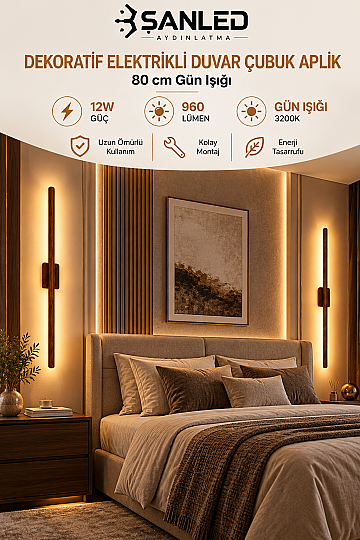 Dekoratif 12W İç Mekan Ahşap Rengi Kasa Gün Işığı 80 cm Duvar Aplik Elektrikli - 5