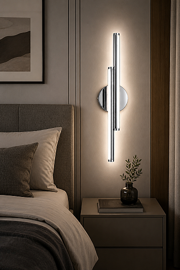 Dekoratif 20W İç Mekan Krom Kasa 3 Renkli Işık Elektrikli 60 cm Duvar Aplik - 5
