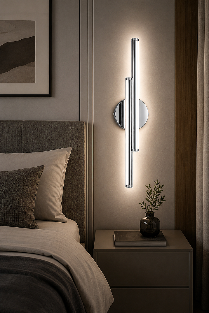 Dekoratif 20W İç Mekan Krom Kasa 3 Renkli Işık Elektrikli 60 cm Duvar Aplik - 5