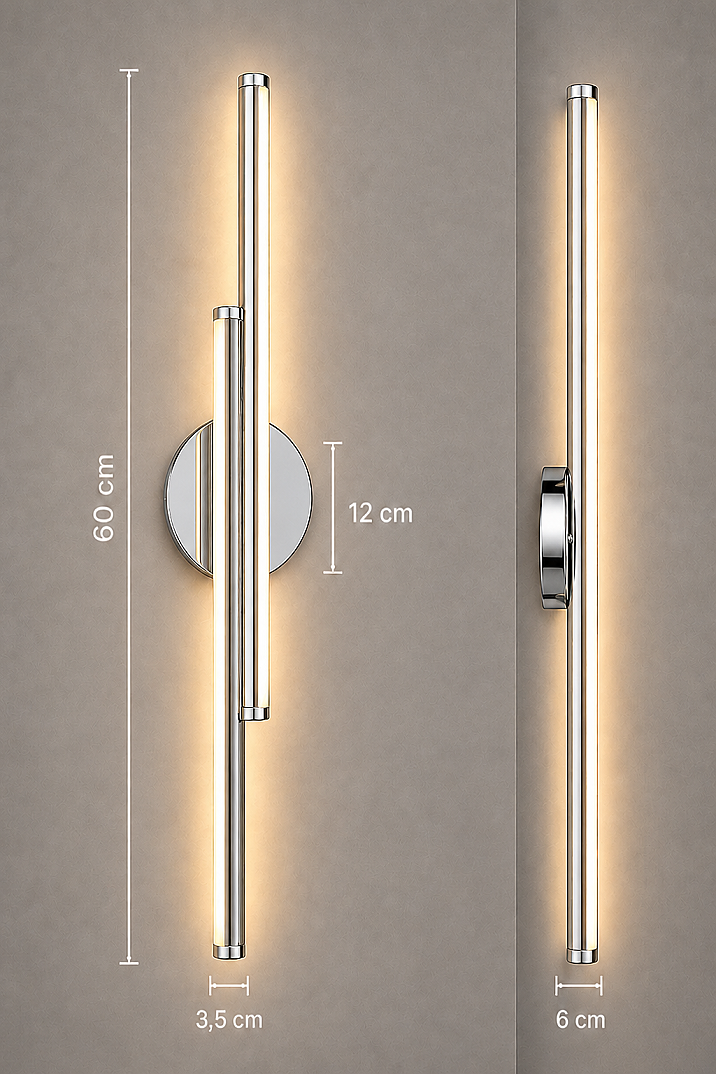 Dekoratif 20W İç Mekan Krom Kasa 3 Renkli Işık Elektrikli 60 cm Duvar Aplik - 7