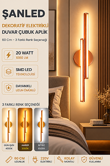 Dekoratif 20W İç Mekan Bronz Kasa 3 Renkli Işık Elektrikli 60 cm Duvar Aplik - 3