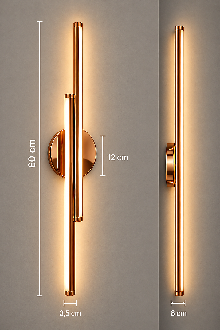 Dekoratif 20W İç Mekan Bronz Kasa 3 Renkli Işık Elektrikli 60 cm Duvar Aplik - 5