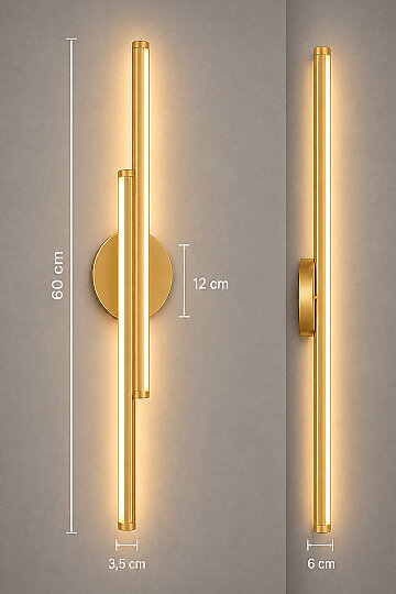 Dekoratif 20W İç Mekan Gold Kasa 3 Renkli Işık Elektrikli 60 cm Duvar Aplik - 8