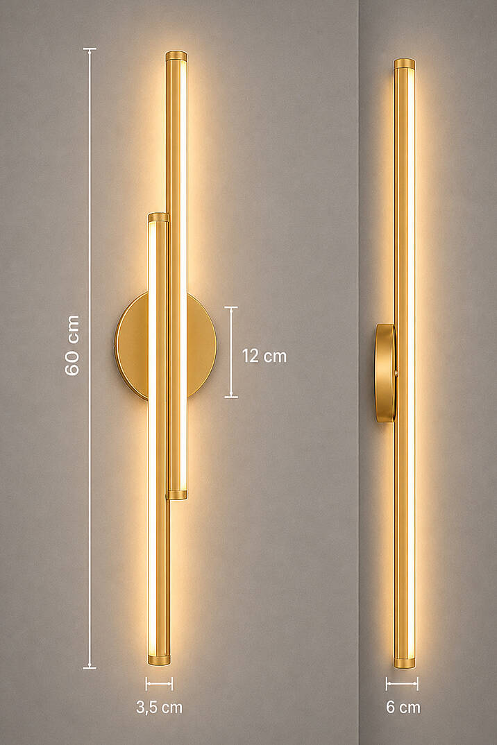 Dekoratif 20W İç Mekan Gold Kasa 3 Renkli Işık Elektrikli 60 cm Duvar Aplik - 8